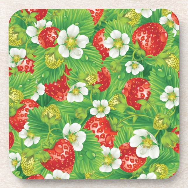 Strawberry pattern beverage coaster (Front)
