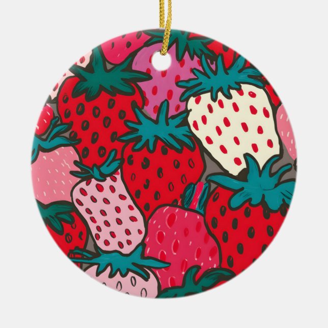 Strawberry Pattern Ceramic Ornament (Front)