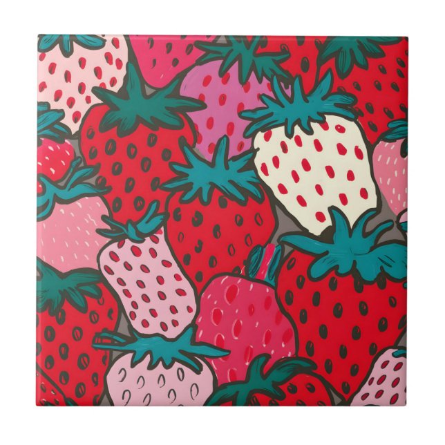 Strawberry Pattern Ceramic Tile (Front)