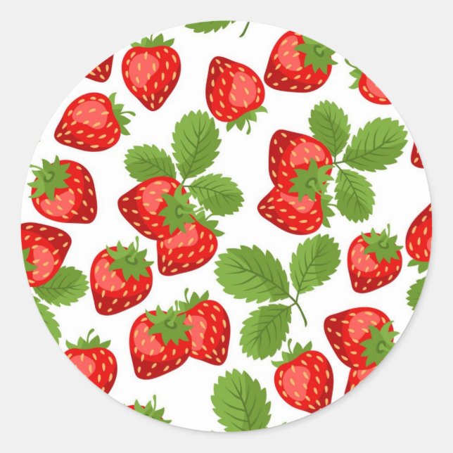 Strawberry pattern classic round sticker (Front)