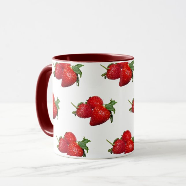 Strawberry Pattern Coffee Mug | Red Fruit Mug (Front Left)