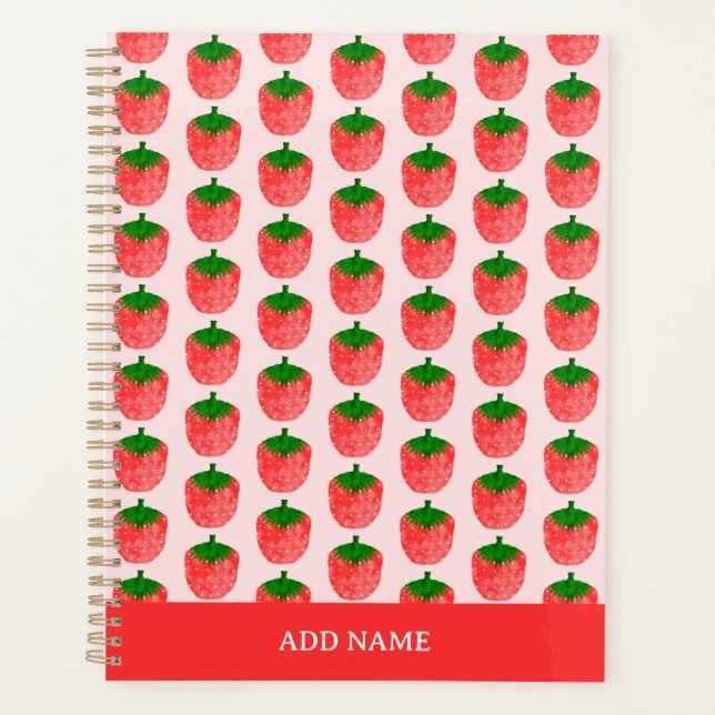 Strawberry Pattern Custom Name Planner (Front)