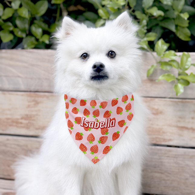 Strawberry Pattern Cute Pink Personalized Name Pet Bandana Collar (Dog)