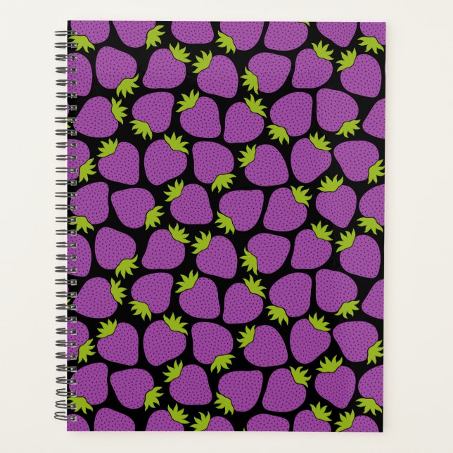 Strawberry Pattern, Dark Academia Goth Purple Planner (Front)