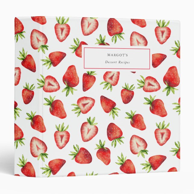 Strawberry Pattern Dessert Recipes 3 Ring Binder (Front/Spine)