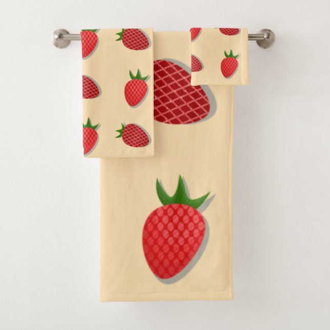 Strawberry pattern for fruit summertime good vibes bath towel set (Insitu)