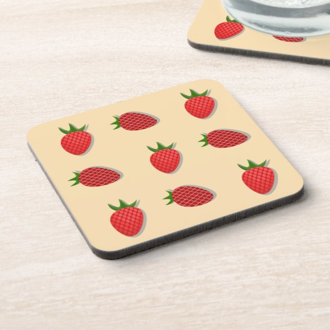 Strawberry pattern for fruit summertime good vibes beverage coaster (Left Side)