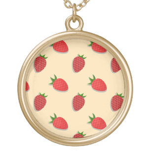 Strawberry pattern for fruit summertime good vibes gold plated necklace