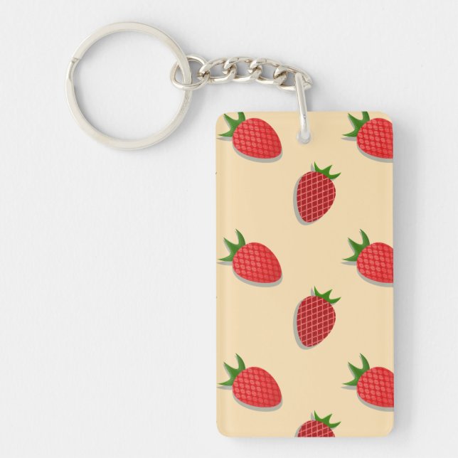 Strawberry pattern for fruit summertime good vibes keychain (Front)