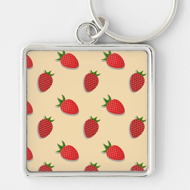 Strawberry pattern for fruit summertime good vibes keychain (Front)
