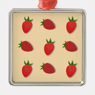 Strawberry pattern for fruit summertime good vibes metal ornament