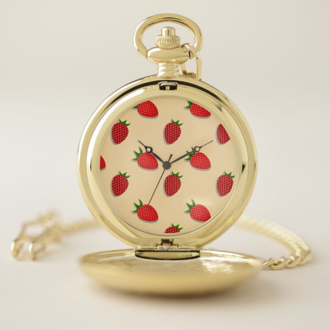 Strawberry pattern for fruit summertime good vibes pocket watch (Inside)