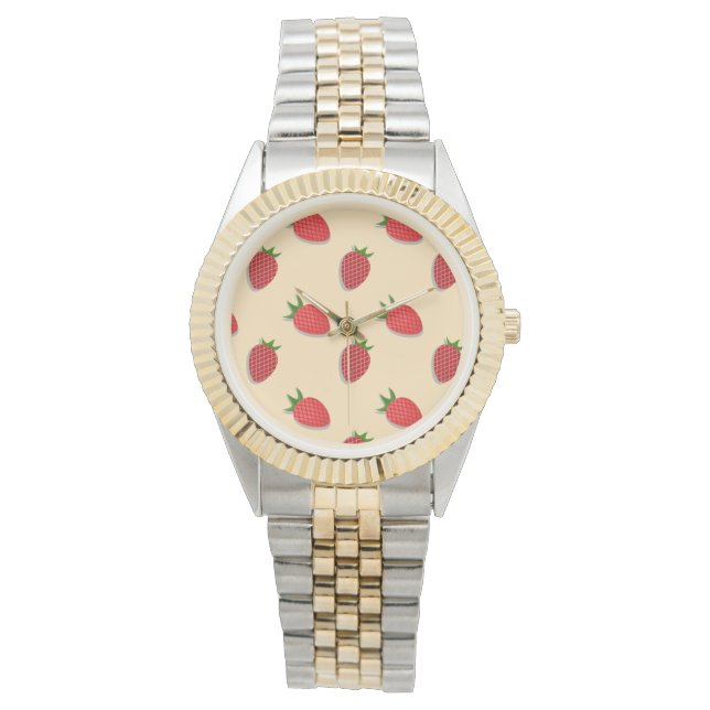Strawberry pattern for fruit summertime good vibes watch (Front)