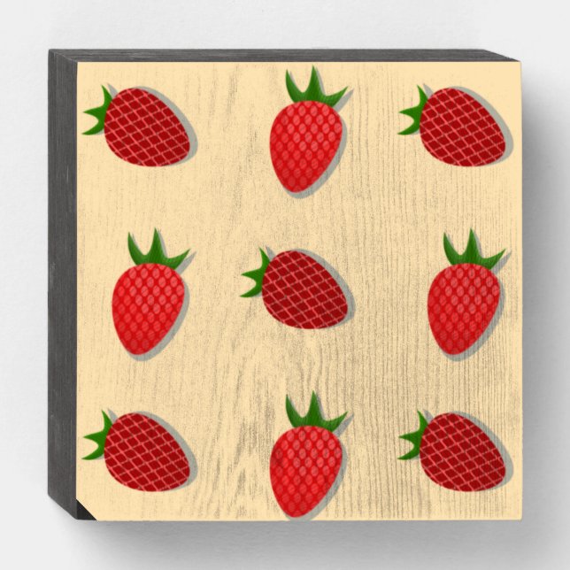 Strawberry pattern for fruit summertime good vibes wooden box sign (Front Horizontal)