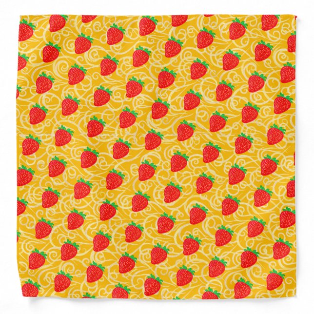 Strawberry Pattern Girly Pretty Kawaï Cute Yellow  Bandana (Front)