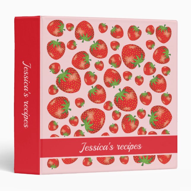 Strawberry Pattern Illustration And Custom Text 3 Ring Binder (Front/Spine)