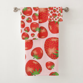 Strawberry Pattern Illustration On Light Pink Bath Towel Set