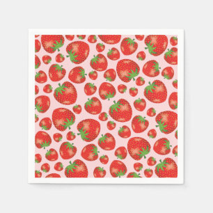 Strawberry Pattern Illustration On Light Pink Napkins