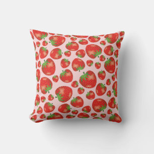 Strawberry Pattern Illustration On Light Pink Throw Pillow