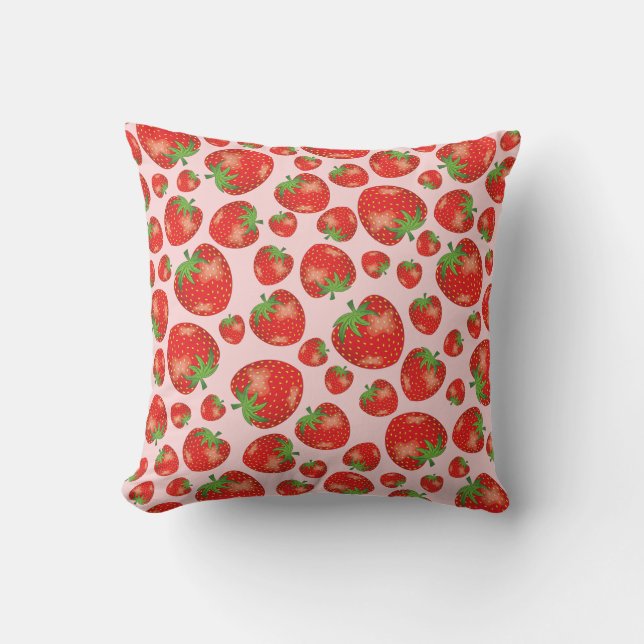 Strawberry Pattern Illustration On Light Pink Throw Pillow (Front)