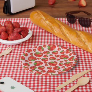 Strawberry Pattern Illustration On Pink Paper Plates