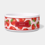 Strawberry Pattern Illustration With Custom Name<br><div class="desc">Fruity pattern of red and green color strawberries together with a personalizable text area for a name or other custom text such as "food" or "water", for example. The background color is light pink and the top and bottom have red color borders. This playful pattern of strawberries is great for...</div>