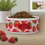 Strawberry Pattern Illustration With Custom Name Bowl<br><div class="desc">Fruity pattern of red and green color strawberries together with a personalizable text area for a name or other custom text such as "food" or "water", for example. The background color is light pink and the top and bottom have red color borders. This playful pattern of strawberries is great for...</div>