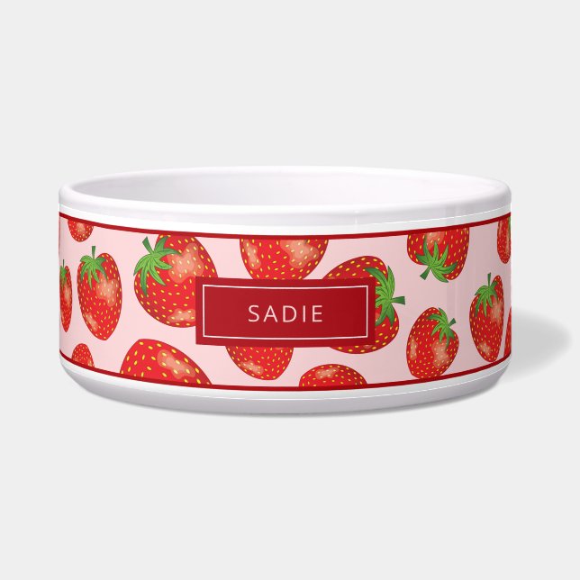 Strawberry Pattern Illustration With Custom Name Bowl (Front)