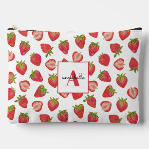 Strawberry pattern monogram first name accessory pouch