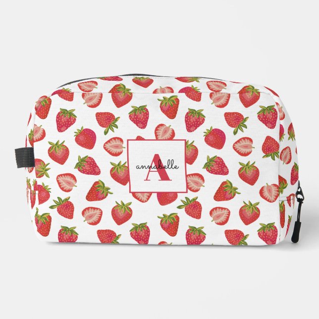 Strawberry pattern monogram first name dopp kit (Front)