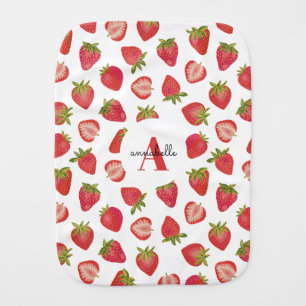 Strawberry Pattern Monogram Name Baby Burp Cloth
