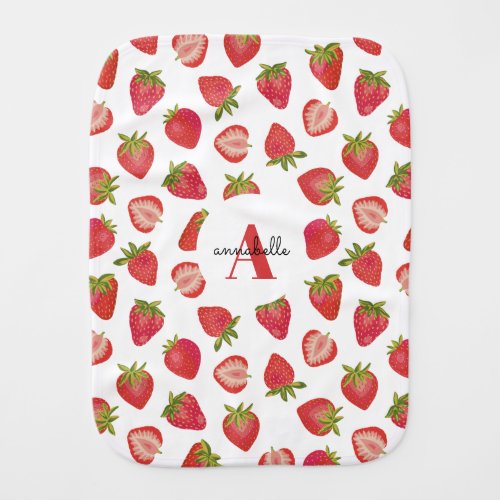 Strawberry Pattern Monogram Name Baby Burp Cloth