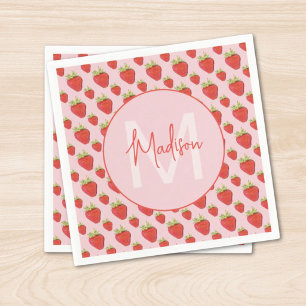 Strawberry Pattern Monogram Napkins