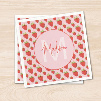 Strawberry Pattern Monogram  Napkins