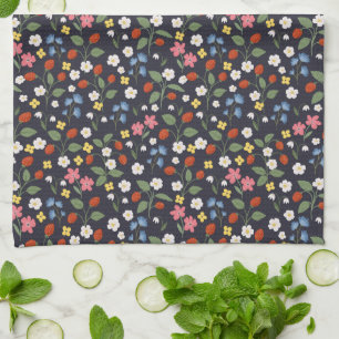 Strawberry pattern navy kitchen towel
