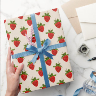Strawberry Pattern on Beige Wrapping Paper