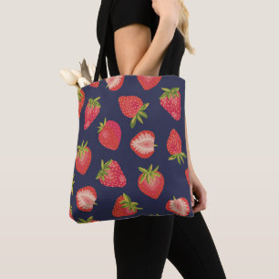 Strawberry Pattern on Blue Tote Bag