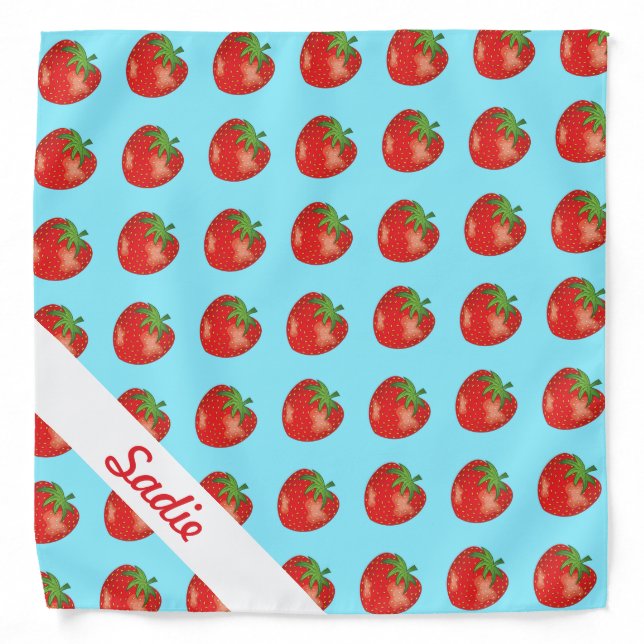 Strawberry Pattern On Blue With Custom Name Bandana (Front)