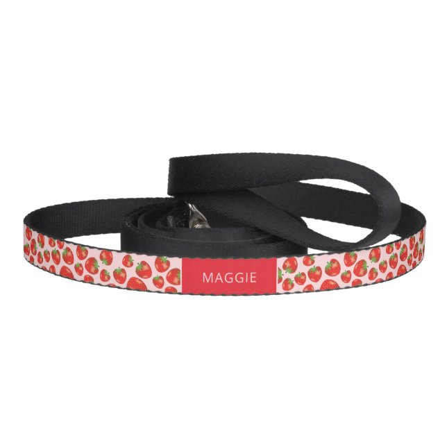 Strawberry Pattern On Pink With Custom Pet Name Pet Leash (Handle)