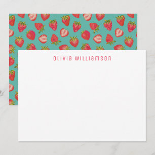 Strawberry pattern Personalized name Note Card