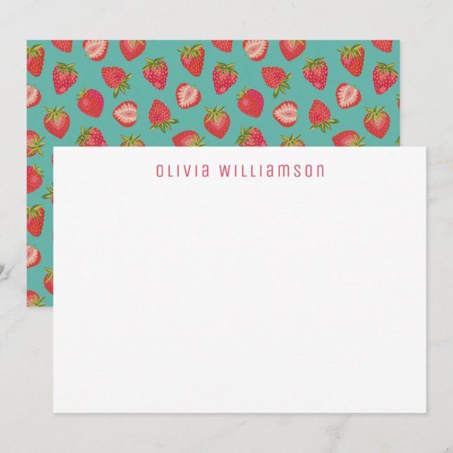 Strawberry pattern Personalized name Note Card (Front/Back)