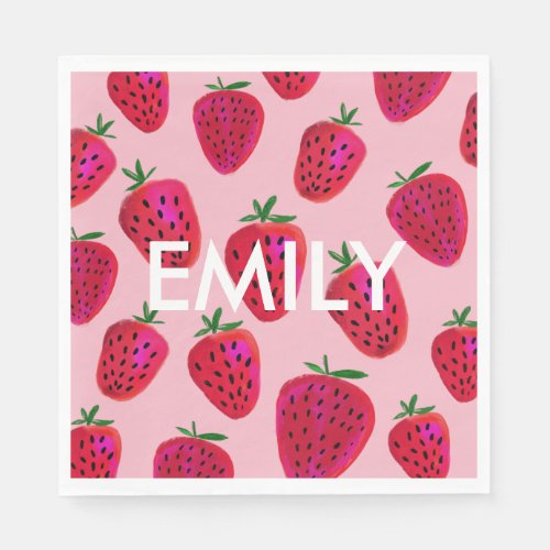 Strawberry Pattern Personalized Napkins