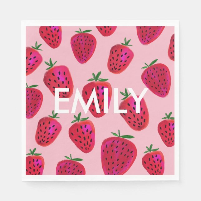 Strawberry Pattern Personalized Napkins (Front)