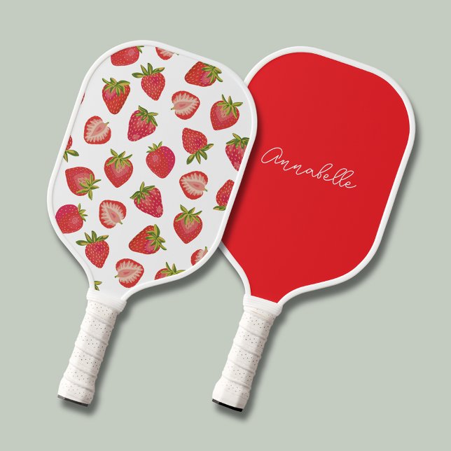 Strawberry pattern pickleball paddle (Strawberry pickleball paddle.  Personalize with your own name or choice of text to one side. )