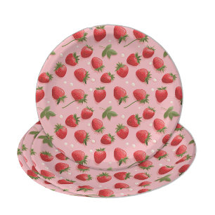 Strawberry Pattern Pink & Red Paper Plates