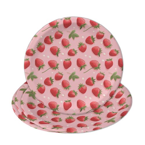 Strawberry Pattern Pink  Red Paper Plates
