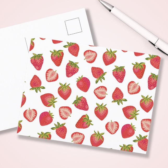 Strawberry pattern postcard (Cute summer strawberry postcard.  Matching stationery range available.)