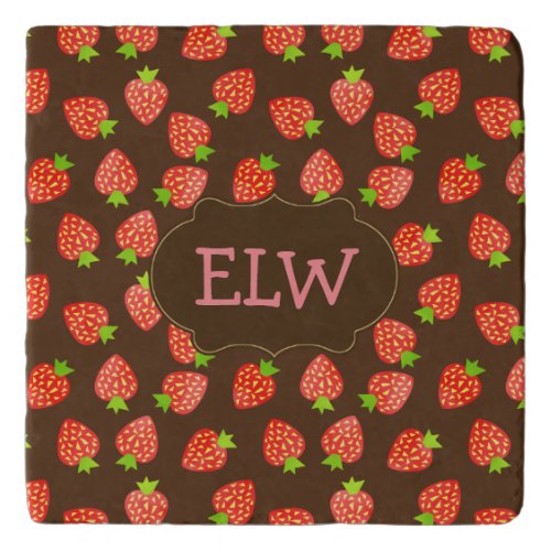 Strawberry Pattern Pretty Monogram Pink Brown Trivet