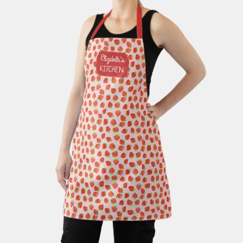 Strawberry Pattern Pretty Pink Red Fruit Custom Apron