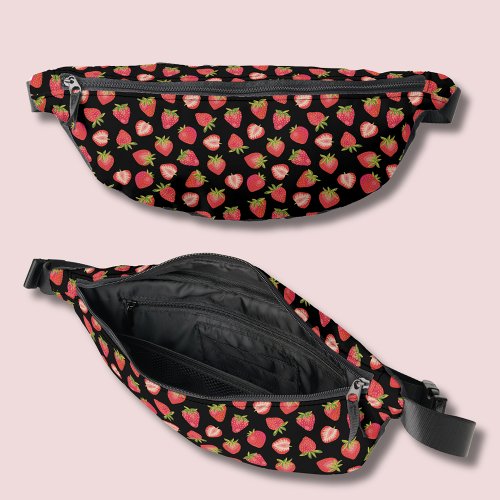 Strawberry pattern red black fanny pack